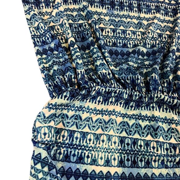 BODEN Womens Small Short Sleeve Blue White Aztec Tunic Cinched Waist Boho Spring - Picture 2 of 9